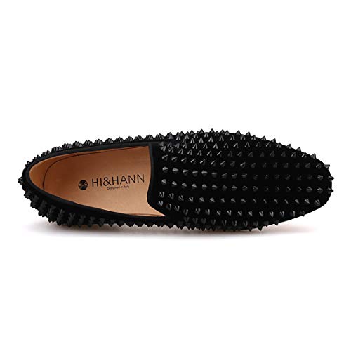 HI&HANN Men Velvet Shoes with Royal Blue Spike Slip-on Dress Loafer Smoking Slipper Male's Flats2