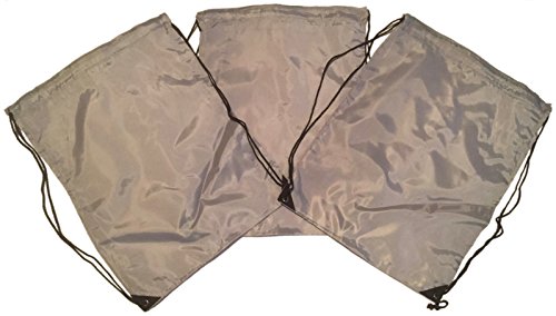 3 Pack COOL GRAY Nylon Drawstring Backpacks Sackpack Tote Cinch Gym Bag - Select from a Variety of Colors! (Regular, Cool Gray)