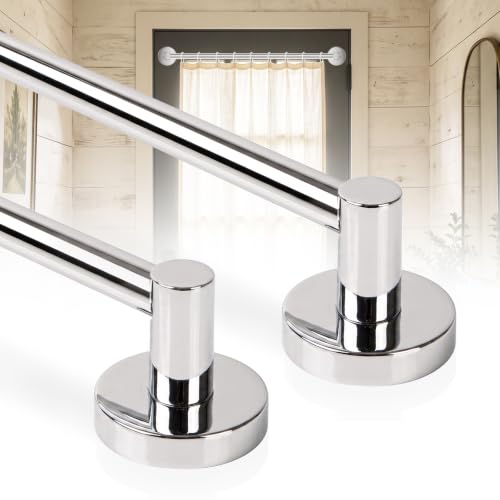 HTZON Magnetic Curtain Rod for Door,16-28",Polished Chrome,No Drill,2Pack