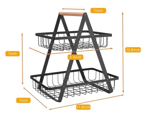 Image of Go Hooked 2-Tier Storage Basket | Multifunctional Metal Fruit Basket for Display Table, Dining Table, Room Desk (Black)