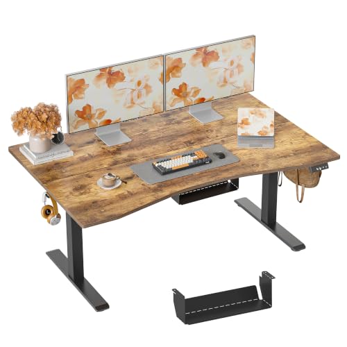 TIQLAB 55x30 Extra Deep Standing Desk with Cable Management, Rustic Brown