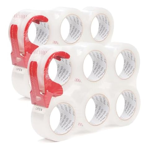 QILIMA Packing Tape, Heavy Duty Packaging Tape Designed for Moving Boxes, Shipping, Office,12 Rolls, 2 Inch x 60 Yard Per roll, Total 720 Yards, with 2 Dispenser Cover
