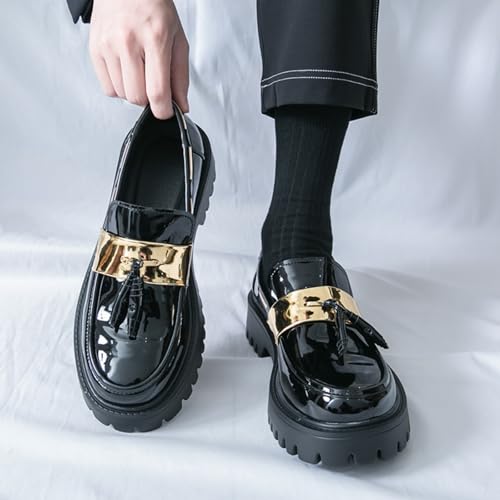 Men's Patent Leather Slip-On Platform Tassels Loafer Shoes Fashion Round Toe Low Top Lug Sole Non-Slip Business Dress Shoes for Party Business Dating Prom3