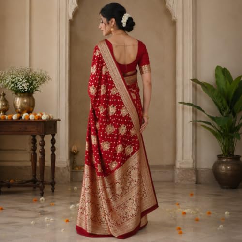 Generic maroon banarasi silk saree – image 3