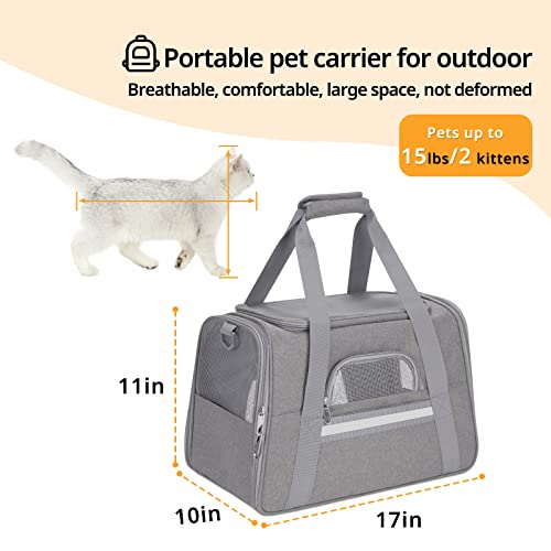 Pet Carrier Airline Approved, Pnimaund Soft Sided Cat Carrier New Upgraded Small Dog Carrier With Lockable Zippers And Id Tag, Breathable Pet Carrier For Cat, Puppy Of 15 Lbs,Grey #TOP5