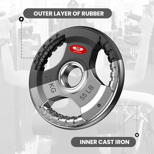 FK Sports Olympic Weight Plates with Rubber Finish – Cast Iron Core, Tri-Grip Design, 2" Opening, Barbell Weight Set for Home & Gym Strength Training – 2.5kg, 5kg, 15kg, 20kg, 25kg Pairs - Image 4
