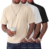 August Alley 3 Pack Men's Mock Neck T Shirts Short Sleeve Turtleneck Undershirt Summer Pullover Basic Tops Causal Solid Tees(Black, White, Apricot,X-Large)