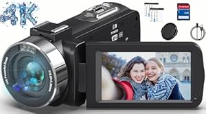 Caméscope 4K Caméra Vidéo HD 80MP 30FPS Vision Nocturne Infrarouge Zoom Numérique 18X Webcam Camescope, 3,0’’ Pouces Rotation à Écran IPS Vlogging Camera pour Youtube avec 2 Batteries, Carte SD 32Go