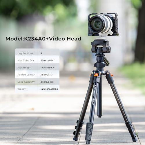 K&F Concept 70 inch/177cm Video Tripod,Lightweight Travel Tripod with 3-Way Swivel Pan Tilt Head Load 3kg/6.6 lbs,Cellphone Holder Smartphone Clip Quick Release Plate, for Phone SLR DSLR Camera K234A0
