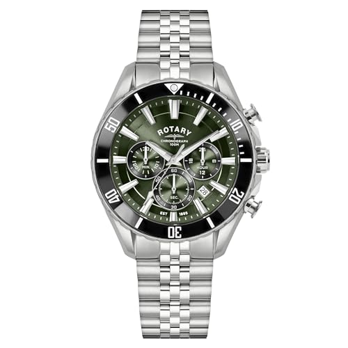 Rotary Men's Apex 100 Chronograph 100M Water Resistance Green Dial Stainless Steel Bracelet Watch