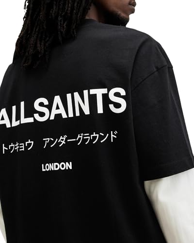 AllSaints Męska koszulka z krótkim rękawem i okrągłym dekoltem, Czarny Jet Black, XS