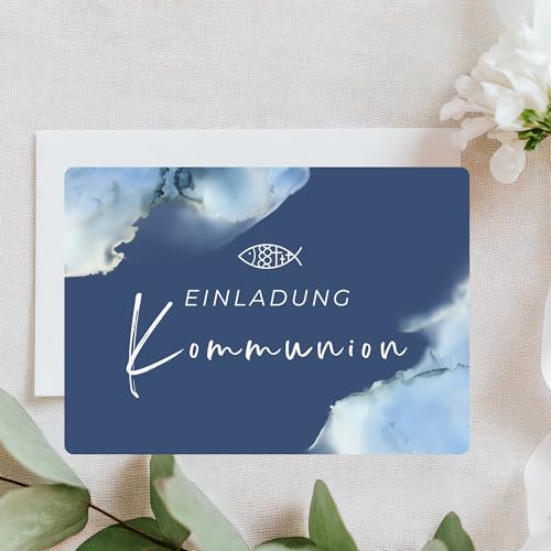 Lilly Braun Kommunion Einladungskarten Set 10 Stück inkl. Umschläge | Modern schlicht & hochwertig | 280g Postkartenpapier | Erstkommunion Einladungen für Mädchen & Jungen