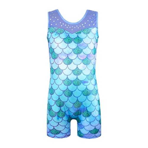 HOZIY Leotards for Girls Gymnastics Kids Children Biketard Snowflake Ribbon Blue Purple Hot Pink Sparkle 4-5T Green Mermaid