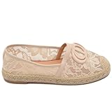  Espadrillas Mocassini Donna Estivi Ricamati in Pizzo Traspirante Beige e Suola in Paglia Comodo Moda (41 EU)