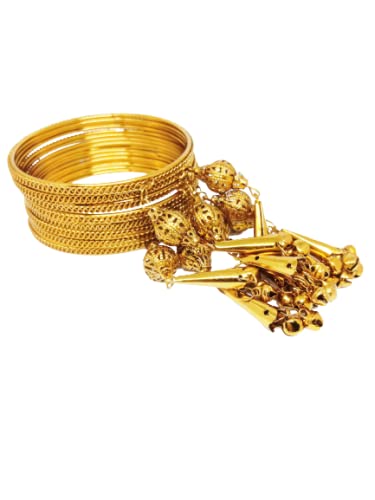 Navjai Bangles Bracelet Golden Plated Jhumki Latkan with Ghungroo Tassels Traditional Trend Bangle for Girls Women (Pack of 8) (2.4) (B09PK3DT6Y) Amazon Price History, Amazon Price Tracker