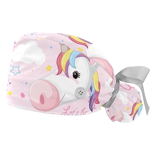 Chapeau de travail réglable motif licorne rose pour cabinet médical