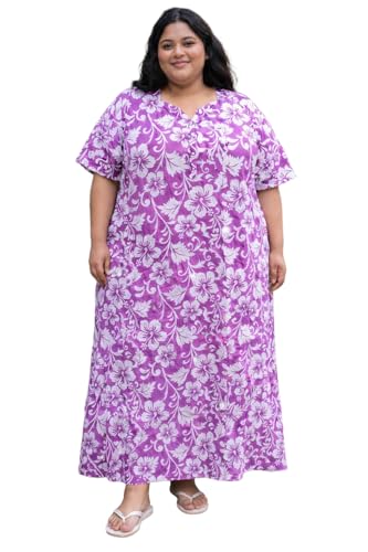 Image of OFEEFAN Women's Plus Size Cotton Nighty, Printed Full Length Maxi Night Gown, Soft Breathable Nightdress Sleepwear for Curvy Women, 3XL to 7XL
