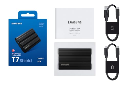 Image of Samsung T7 Shield Portable SSD 4TB USB 3.2 Gen2 External SSD, Up to 1,050MB /s, Mac Compatible, IP65 Water & Dust Resistant, for Photographers, Content Creators and Gaming, Rugged, MU-PE4T0S, Black