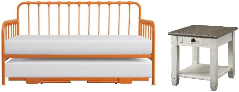 Home Square 2-Piece Set with Daybed with Trundle in Orange & End Table