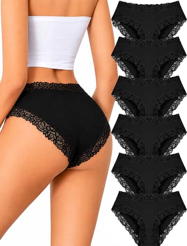 Image of ALL OF SHE Womens Cotton Underwear Cheeky Lace Bikini Panties Sexy Briefs Soft Breathable Lingerie for Ladies Underwear Pack