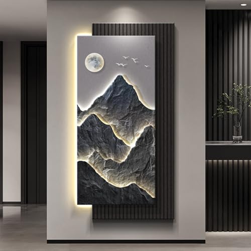3D Sandstone Wall Art With Warm LED Lights, Sandstone Wall Decor With Remote, Modern Textured 3D Art With Faux Greenery & Vase, For Living Room Bedroom Office Entry(Black 1,40x80cm/15.7x31.5in)