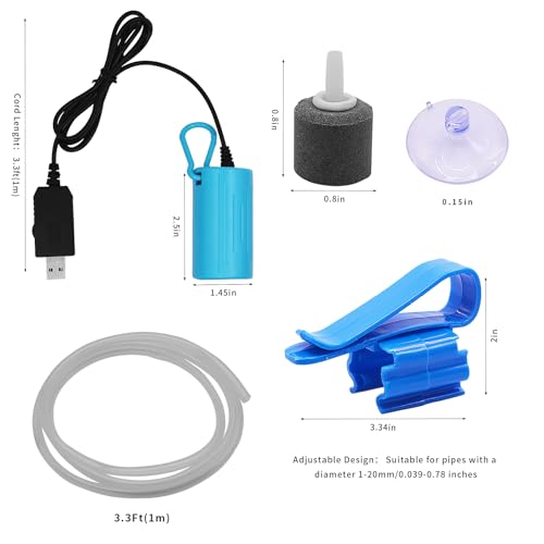 Image of 6 PCS /Set Mini Adjustable Quiet USB Nano Air Pump, Air Stone with Airline Tubing, Check Valve and Hanging Buckle for Aquarium Fish Tank Outdoor Fishing (9319)