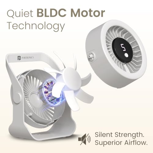 Image of Portronics Toofan X Lite USB Powered Table & Hanging Fan, 5 Adjustable Speed Modes, 3200 RPM High-Speed BLDC Motor, 7-Blade Airflow, 360 Rotatable Head, Portable Cooling Fan for Home & Office