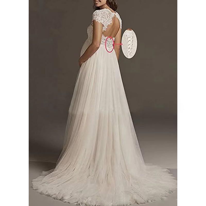 Abito da sposa premaman a vita alta Plus Size Abito da sposa bianco senza maniche con strascico
