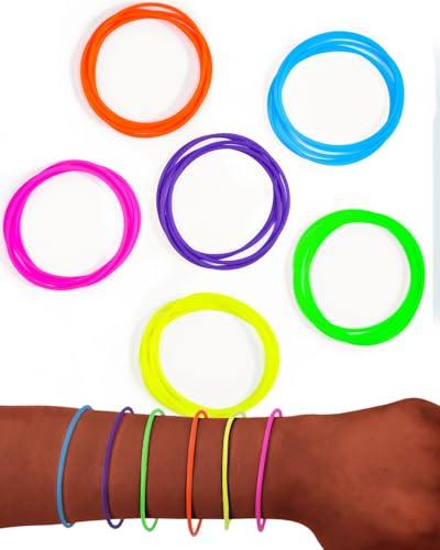 Ronglry 30pcs Silicone Jelly Bracelets 80s Neon Bracelets Bulk Gel Gummy Bracelet for Glow Party Favor Colorful Stretch Wristbands 80s 90s Outfits Costume Accessories for Women Neon Jewelry3