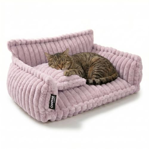 noviclass Katzensofa Chaffar | Katzenbett Hundebett Hundesofa | Orthopädische Matratze | Moderner Stil | Cord-Design Größen (Zartrosa M (80cm))