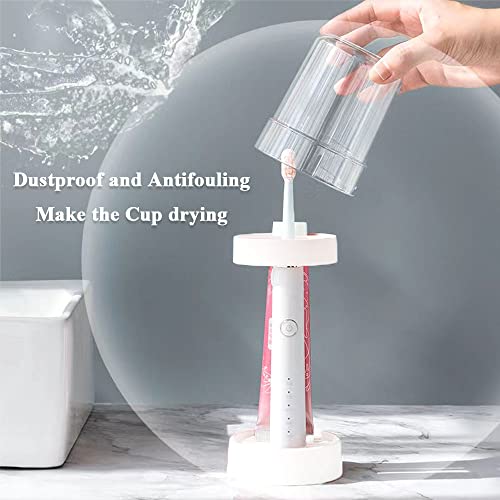 White Toothbrush Holder With Cup/Cover Contains 2 Slots, Compatible With Electric Toothbrushes And Conventional Toothbrushes, Can Store Toothpaste Meiloi #TOP3