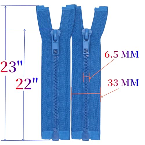 Image of MebuZip 2PCS #5 22 Inch Separating Jacket Zippers Resin Zipper Molded Plastic Zippers Bulk for Sewing Coat Jackets Clothes (Blue)