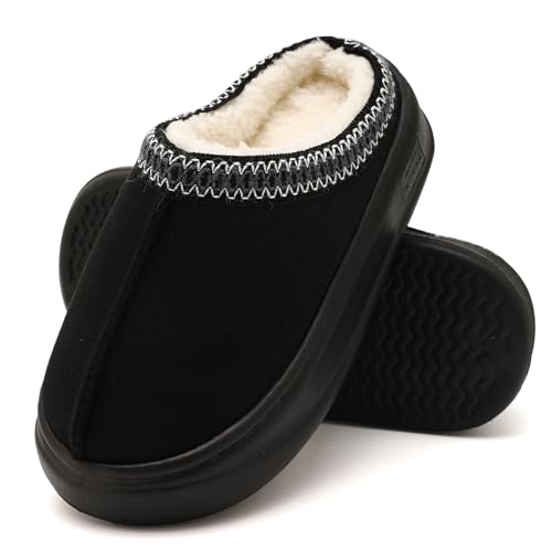 House Slippers for Woman Men, Womens slippers Platform EVA sole Warm Fuzzy Faux Fur Lined Suede Short Ankle Boots Memory Foam shoes for Women Anti-Slip Boot Indoor Size