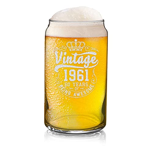 50% Off Discount Crown Vintage 1961 60 Years Of Being Awesome Birthday Gift For Him Her Forty and Fabulous Beer Glass Can Pint