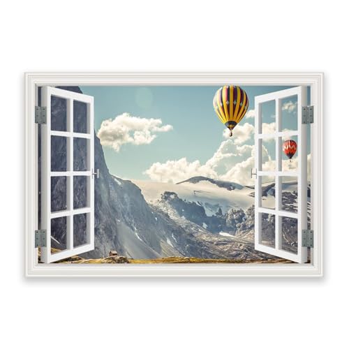 Impression d'art mural paysage montagne enneigée et toile murale montgolfières
