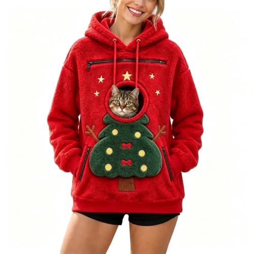 fartey Pet Pouch Hoodie for Women Christmas Fleece Hoodie Sweatshirt - image 7