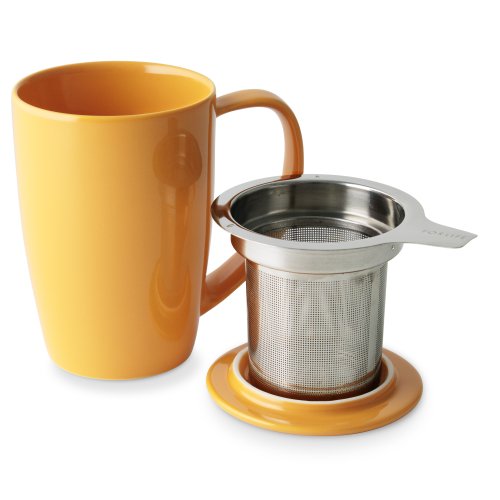 FORLIFE Curve Tall Tea Mug with Infuser and Lid 15 ounces, Mandarin - Thumbnail 2