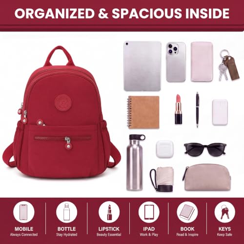 Image of TS WITH TECHSUN Stylish Women Mini Backpack | Lightweight Travel Small Nylon Bag with Multiple Pockets | Anti-Theft Zipper Pocket | Casual, Work, Office, Picnic Backpack for Girls