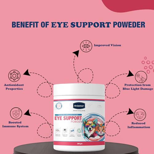 Image of Aniamor Eye Support Powder for Dogs and Cats | Dogs Eye Supplements | Dog Eye Allergy Relief | Chicken Flavor | Dog Tear Stain | All Life Stage |200gm Jar