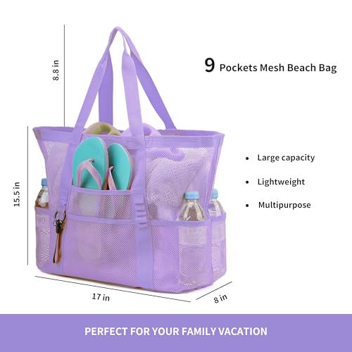 Large Mesh Beach Tote Bags for Sand Toys, Family Travel, Grocery, Reusable Shopping3