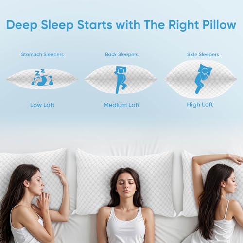 OAISZ Shredded Memory Foam Pillows, Cooling Bed Pillows Queen Size Set of 2 for Sleeping, Adjustable Firm Pillows for Side Back and Stomach Sleepers, Washable Removable Cover