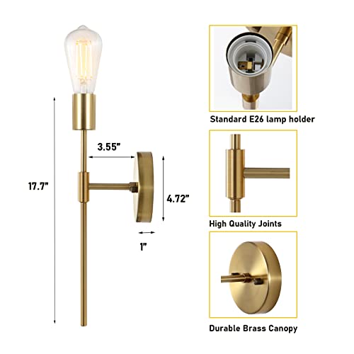 Byoliima Gold Bathroom Wall Sconce Set Of 2 Modern Vanity Light Fixtures Industrial Mid Century Pole Wall Mounted Lamp Indoor Vintage Wall Lighting For Mirror Hallway Kitchen Bedroom Living Room #TOP3