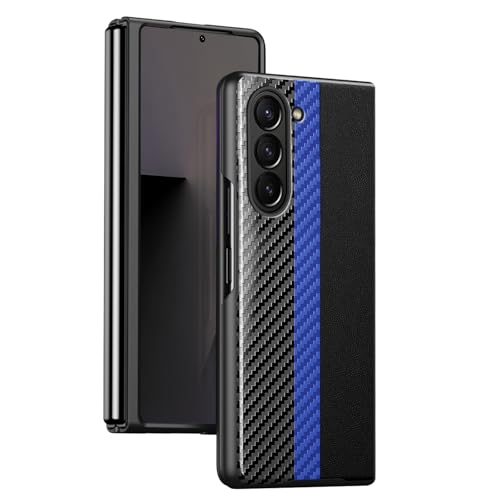 Coque Z Fold 7 Samsung Galaxy en cuir et fibre de carbone bleu arrière