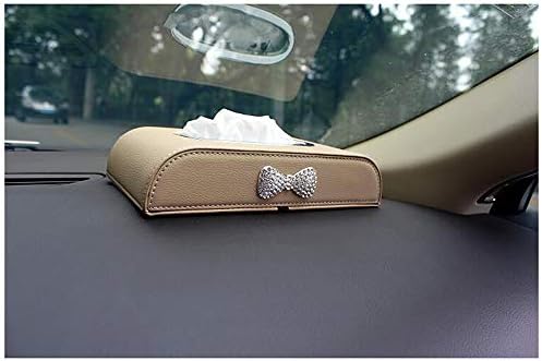 Siyibb Leather Rectangular Car Tissue Box Holder Napkin Case with Bling Bowknot Decor - Beige