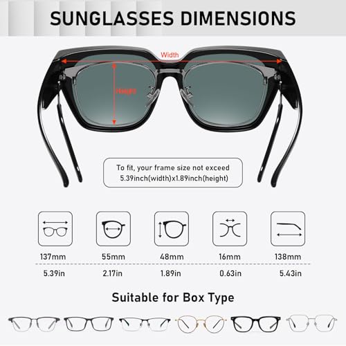 Image of HAOLOTA Polarized Fit Over Glasses Sunglasses for Women Men Trendy Square Wrap Around Shades UV Protection