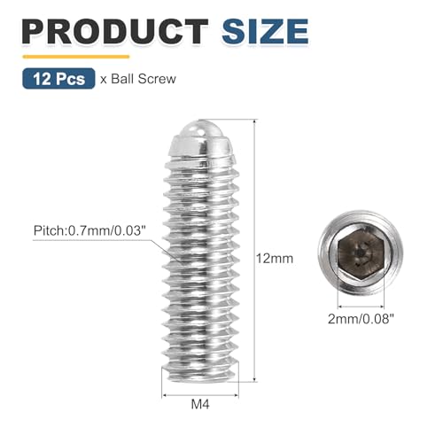 QUARKZMAN Silber Kugelkopf Stellschrauben M4x12mm 304 Edelstahl Sechskant Federstift Madenschrauben Für Industrielle Elektronische Maschinen Hausmöbel Reparatur Arbeitsplätze Packung Mit 12