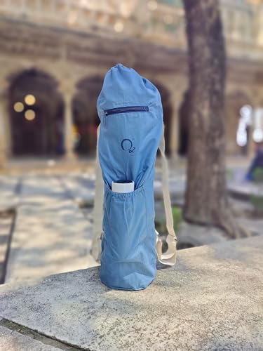 Image of O2 Yoga Mat Bag | Basic Style Cotton Yoga Mat Carry Bag with Adjustable Double Straps | Bottle Holder & Zipper Pocket | Yoga Mat Cover Bag for Women & Men | Fits 2mm-10mm Mats - Ocean Blue