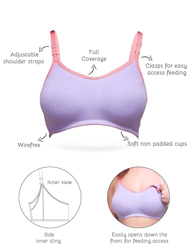 Image of Inner Sense Organic Cotton Bamboo Nursing Bra for Women I Non Padded Feeding Bra with Keyhole Back Design and Wire Free I Maternity Innerwear with Full Coverage