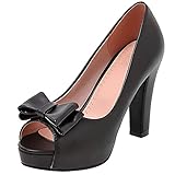  Gicoiz Calzado Sin Cordones Tacón Alto Zapatos Mujer Plataforma Zapatos de Novia Basic Peep Toe Boda Tacón Ancho Bomba Formal Vestido Negro Talla 38 EU-39Cn