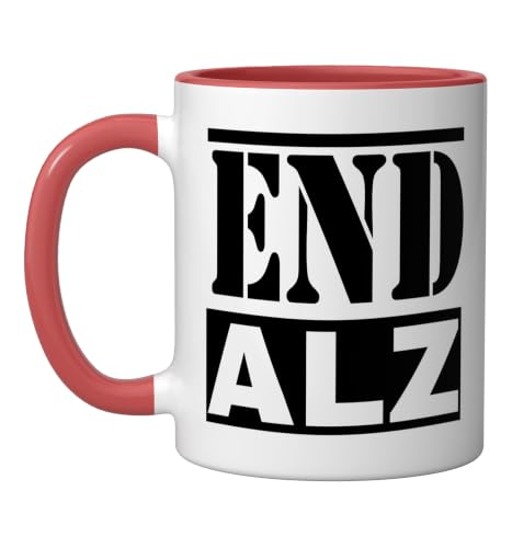 End ALZ Alzheimer awareness purple support design Ceramic Mug, Red/White